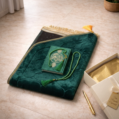Set de Regalo Islámico Premium – Alfombra de Oración, Corán y Tasbih
