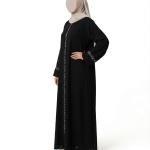 Abaya Negra Bordada Elegante con cremallera