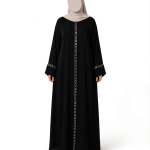 Abaya Negra Bordada Elegante con cremallera