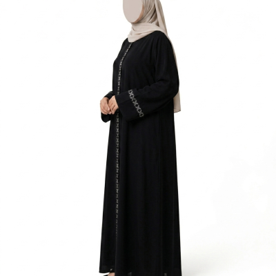 Abaya Negra Bordada Elegante con cremallera