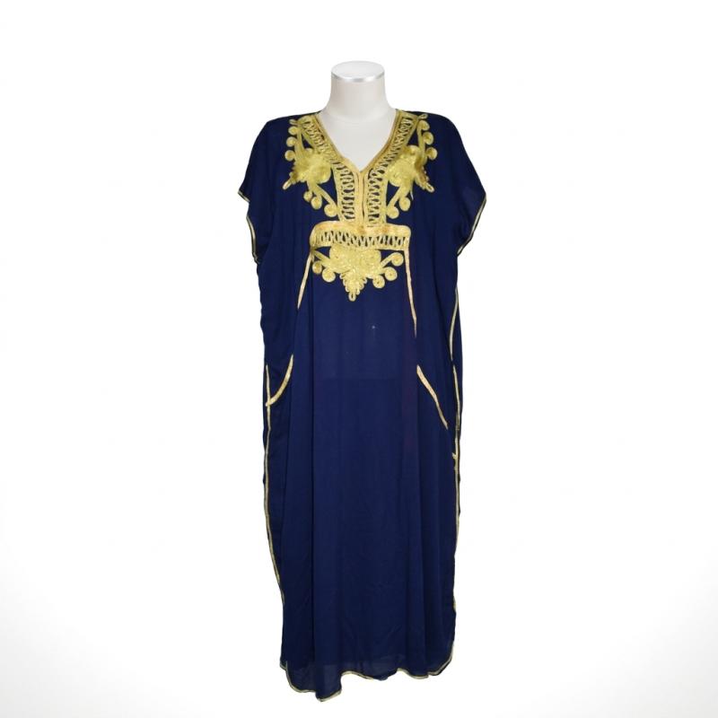 Kandoura Tradicional Marroquí Azul Royal con Bordado Dorado